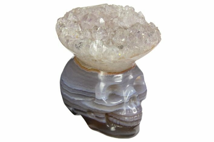 Polished Agate Skull with Quartz Crown #149542